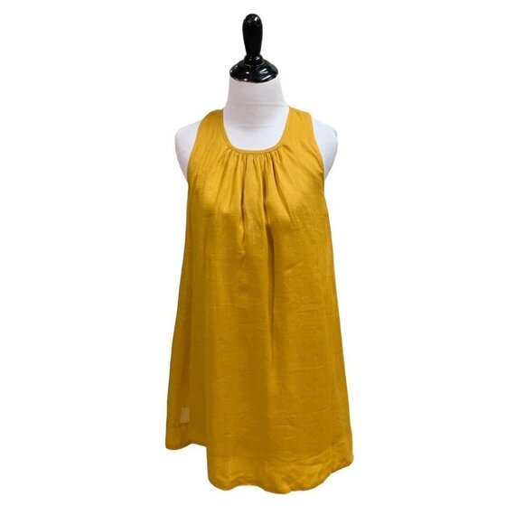 Every Women's S Small A-Line Mini Dress Mustard 100% Ramie Lined Sleeveless - Picture 1 of 6